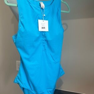 Mindy x Andie Vibrant Marine Blue button/Snap front Bathing Suit.